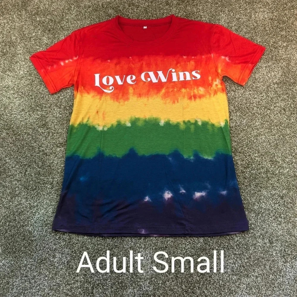 🎈3/$15🎈New! Adult Small "Love Wins" tie die rainbow pride shirt